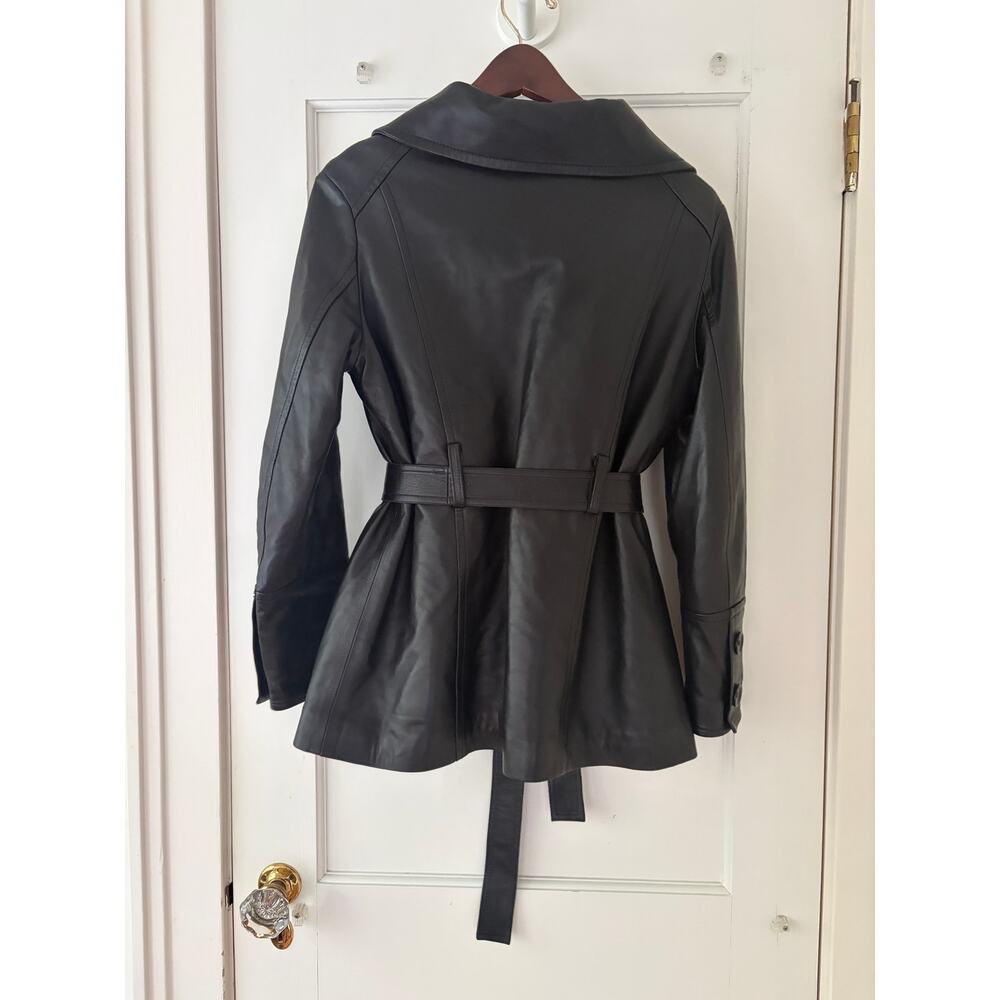 Pacha Boutique Leather Jacket Belted Black Size Small - Picture 3 of 11